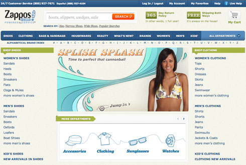 Zappos.com, redesigned by Happy Cog.
