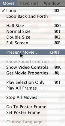 Choose Present Movie from QuickTime movie options.